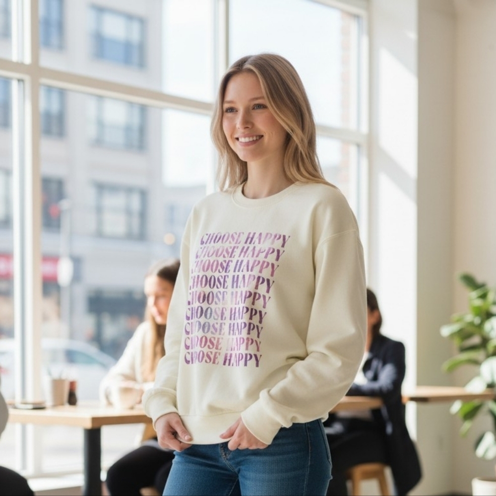 Old Navy Yellow Sweatshirt with CHOOSE HAPPY Pink Print